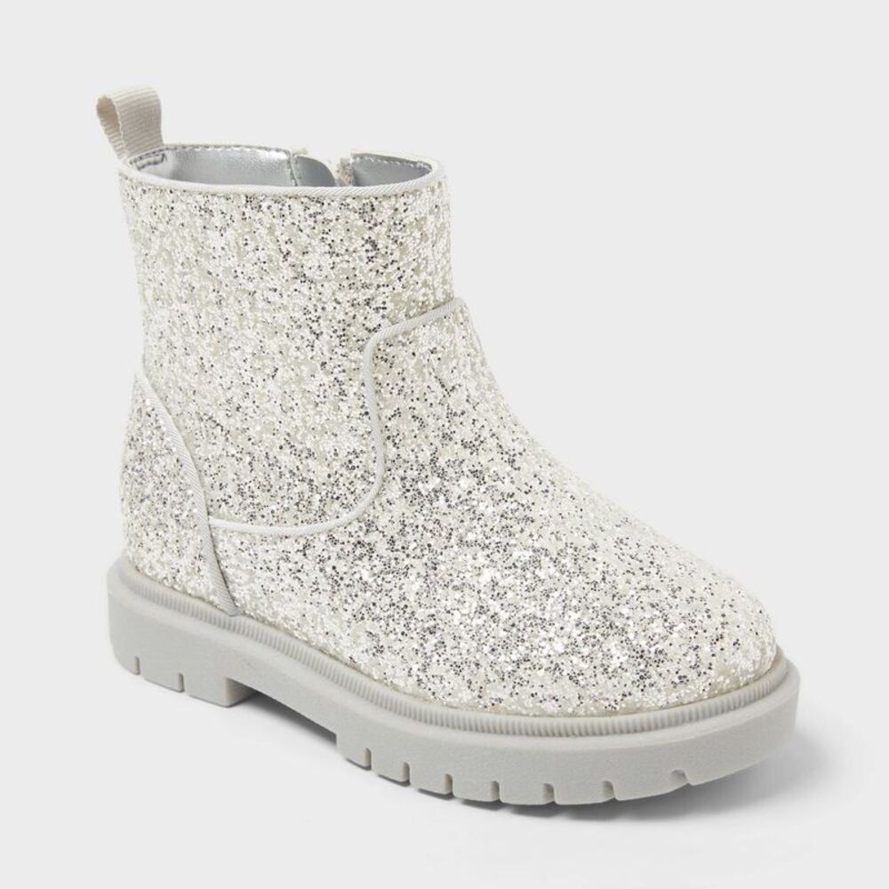Toddler Girls' Flora Side-Zip Chelsea Ankle Boots - Silver Size 7T